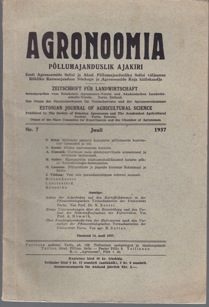 Agronoomia : põllumajanduslik ajakiri , 1937/7