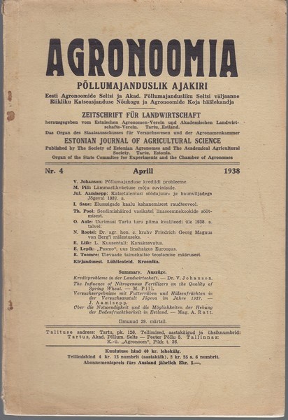 Agronoomia : põllumajanduslik ajakiri, 1938/4