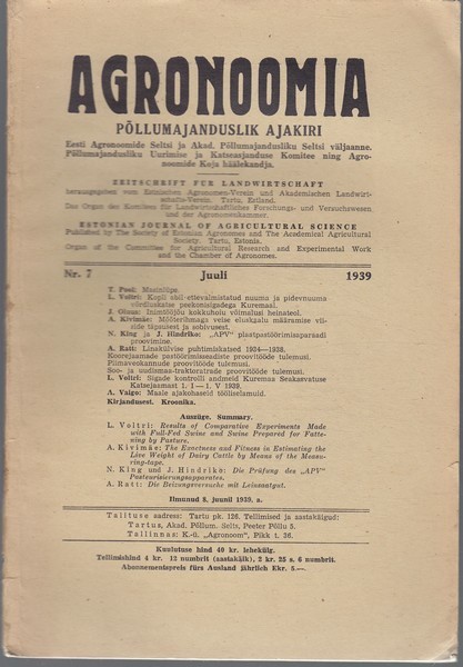 Agronoomia : põllumajanduslik ajakiri, 1939/7