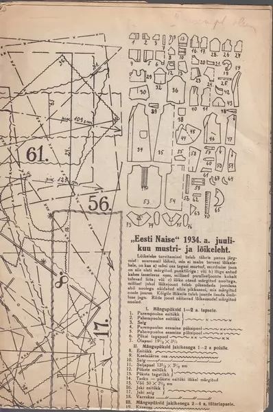 Eesti Naine 1934/7 Lõike- ja mustrileht