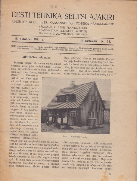 Eesti Tehnika Seltsi ajakiri, 1921/13