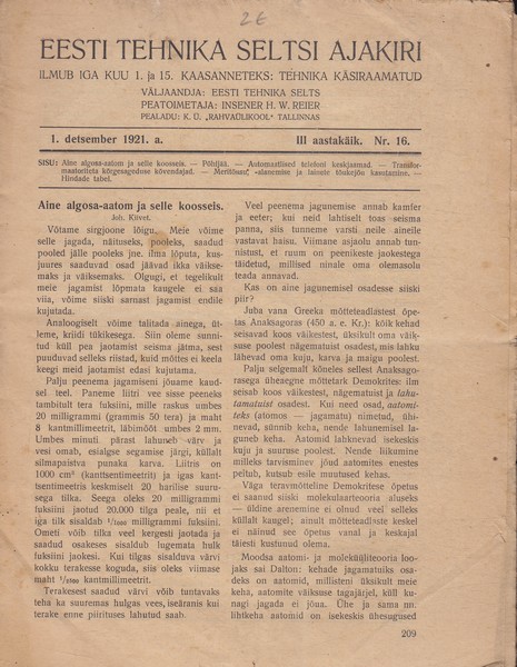Eesti Tehnika Seltsi ajakiri, 1921/16