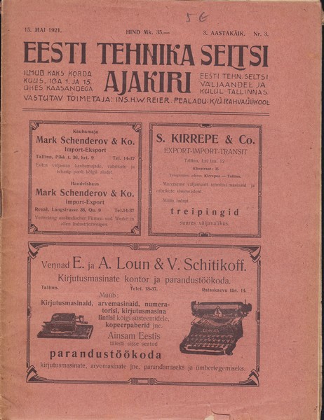 Eesti Tehnika Seltsi ajakiri, 1921/15.mai
