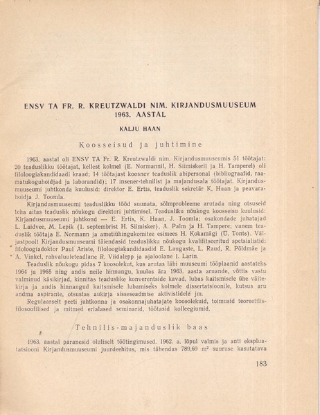 Kalju Haan ENSV TA Fr. R. Kreutzwaldi nim. Kirjandusmuuseum 1963. aastal