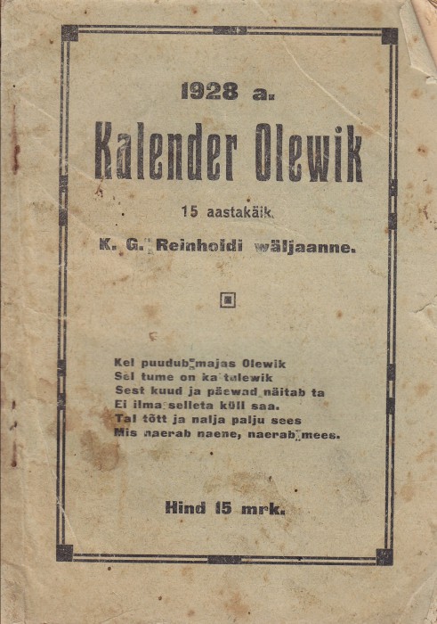 Kalender Olevik 1928 a.