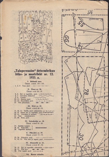 Lõike- ja mustrileht "taluperenaise" 1935 nr 12