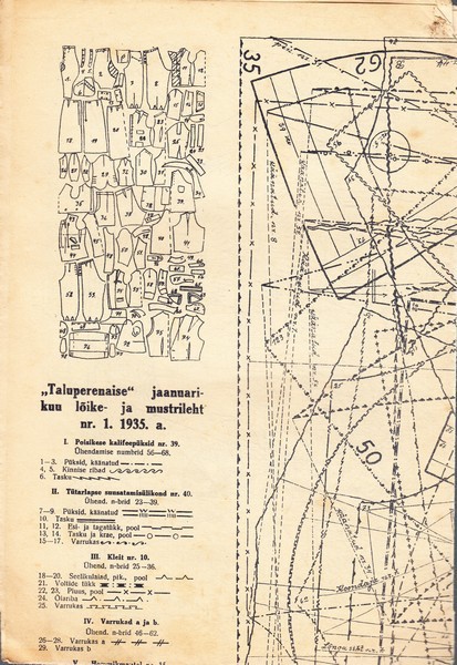 Lõike- ja mustrileht "Taluperenaise" 1935/1