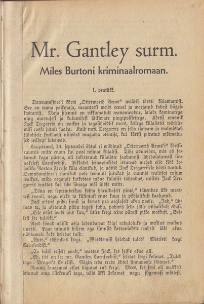 Miles Burtoni kriminalromaan Mr. Gantley surm