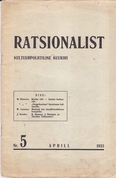 Ratsionalist, 1933 nr. 5 / aprill