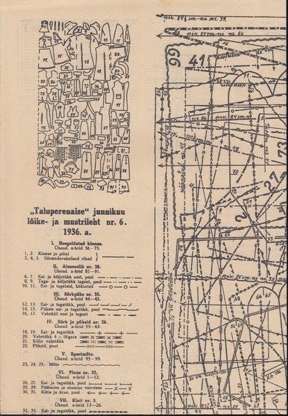 Taluperenaine 1936/6 Lõike- ja mustrileht