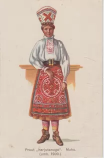 Pruut "harjutanuga!. Muhu (umb.1900.)/Postkaart