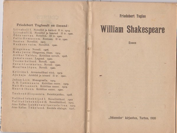 Friedebert Tuglas William Shakespeare :  essee